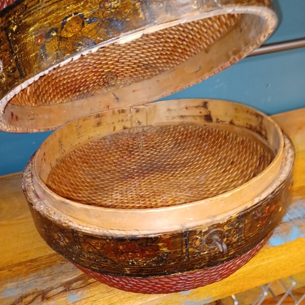 vintage chinese rattan hat box