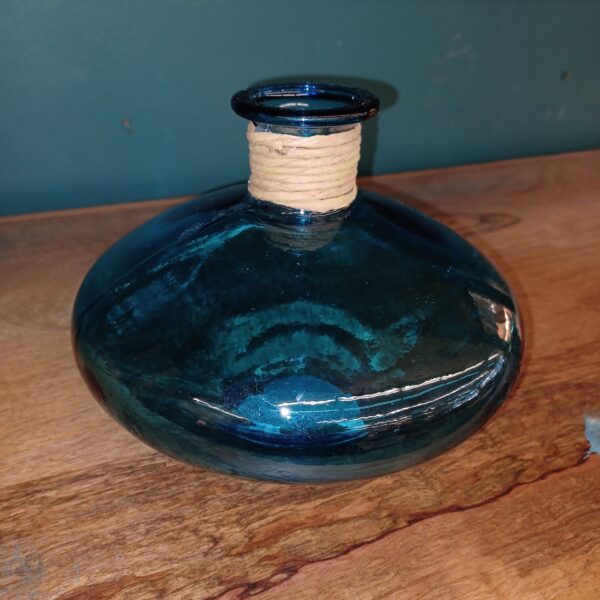 blue glass squat vase