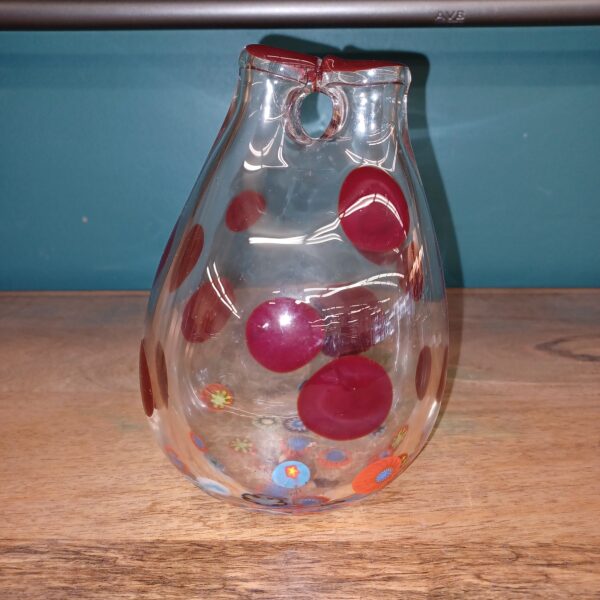 signed clear art glass w/multicolor polk dots