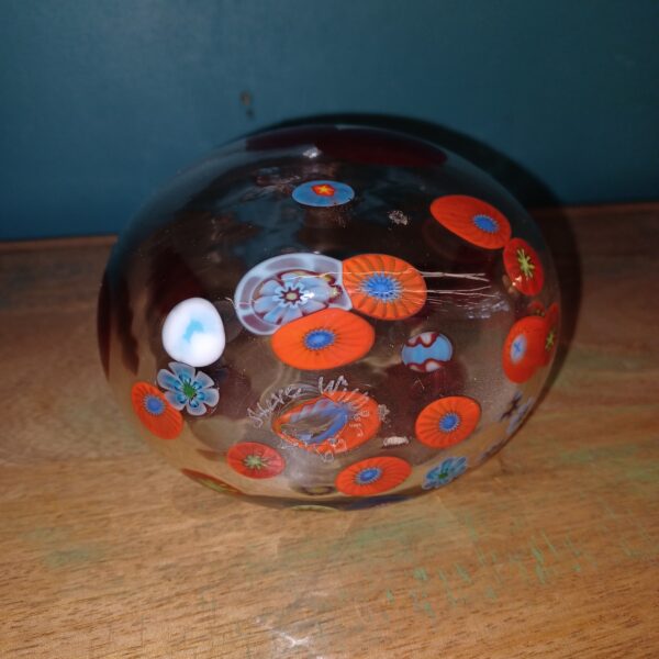 signed clear art glass w/multicolor polk dots