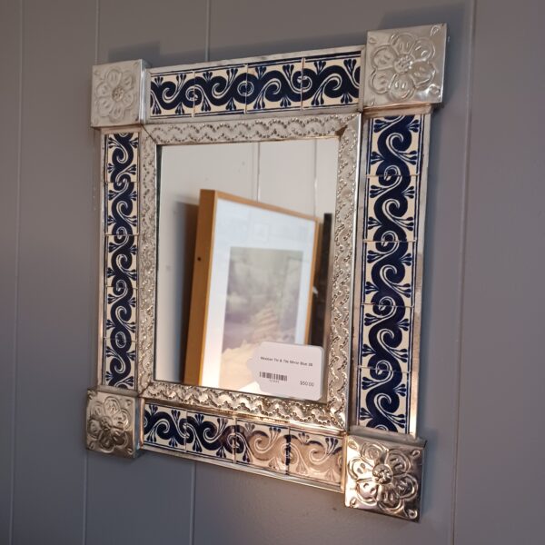 mexican tin & tile mirror blue