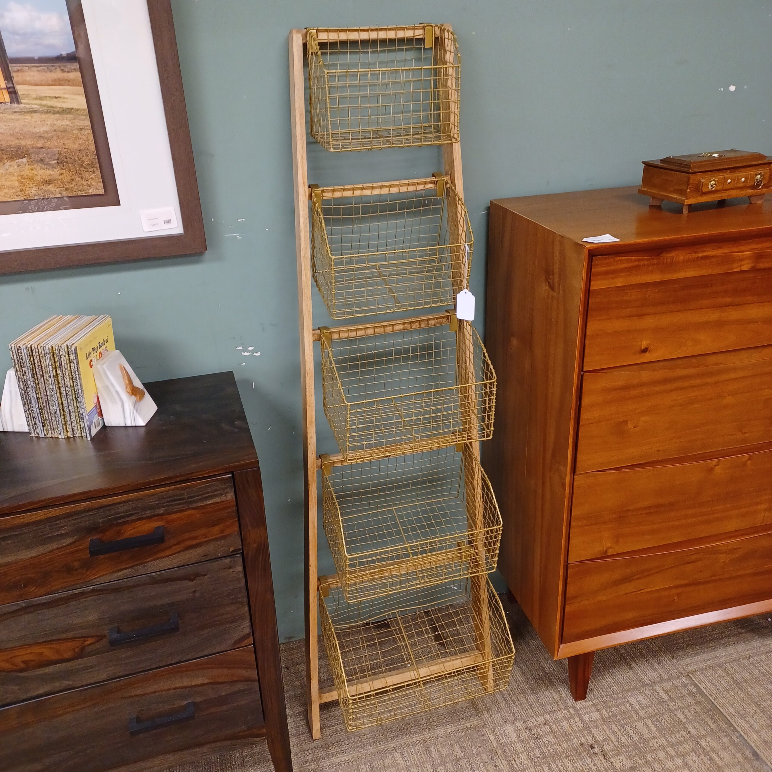 walnut open shelf sideboard