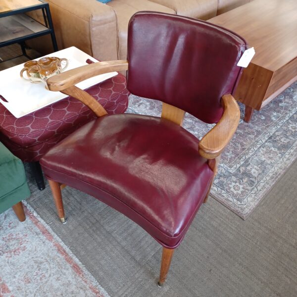 mc hardwood burgundy leatherette armchair