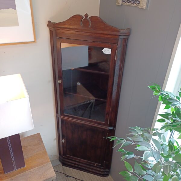 antique dark wood corner cabinet