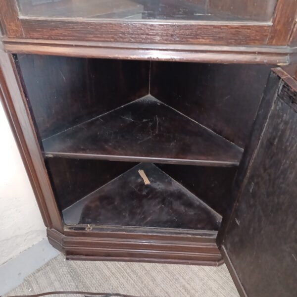 antique dark wood corner cabinet