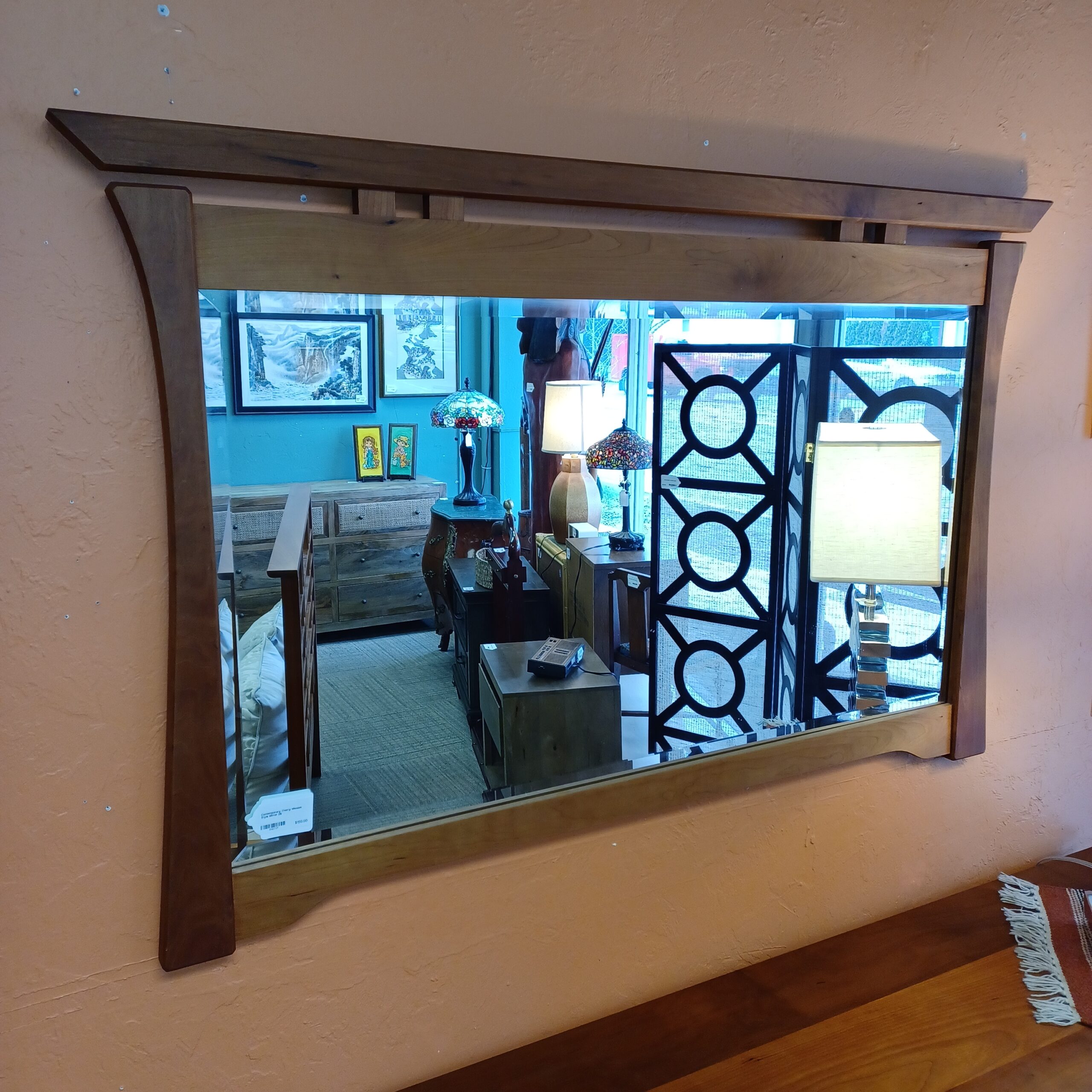 contemporary cherry mission style mirror