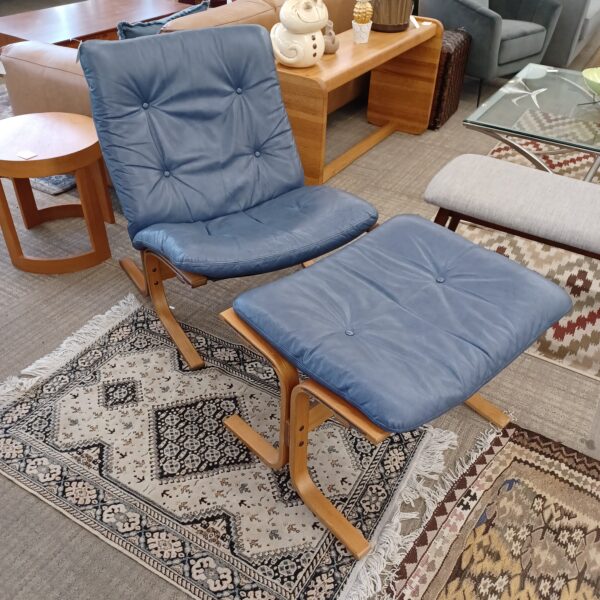 vintage westnofa slate blue chair & ottoman