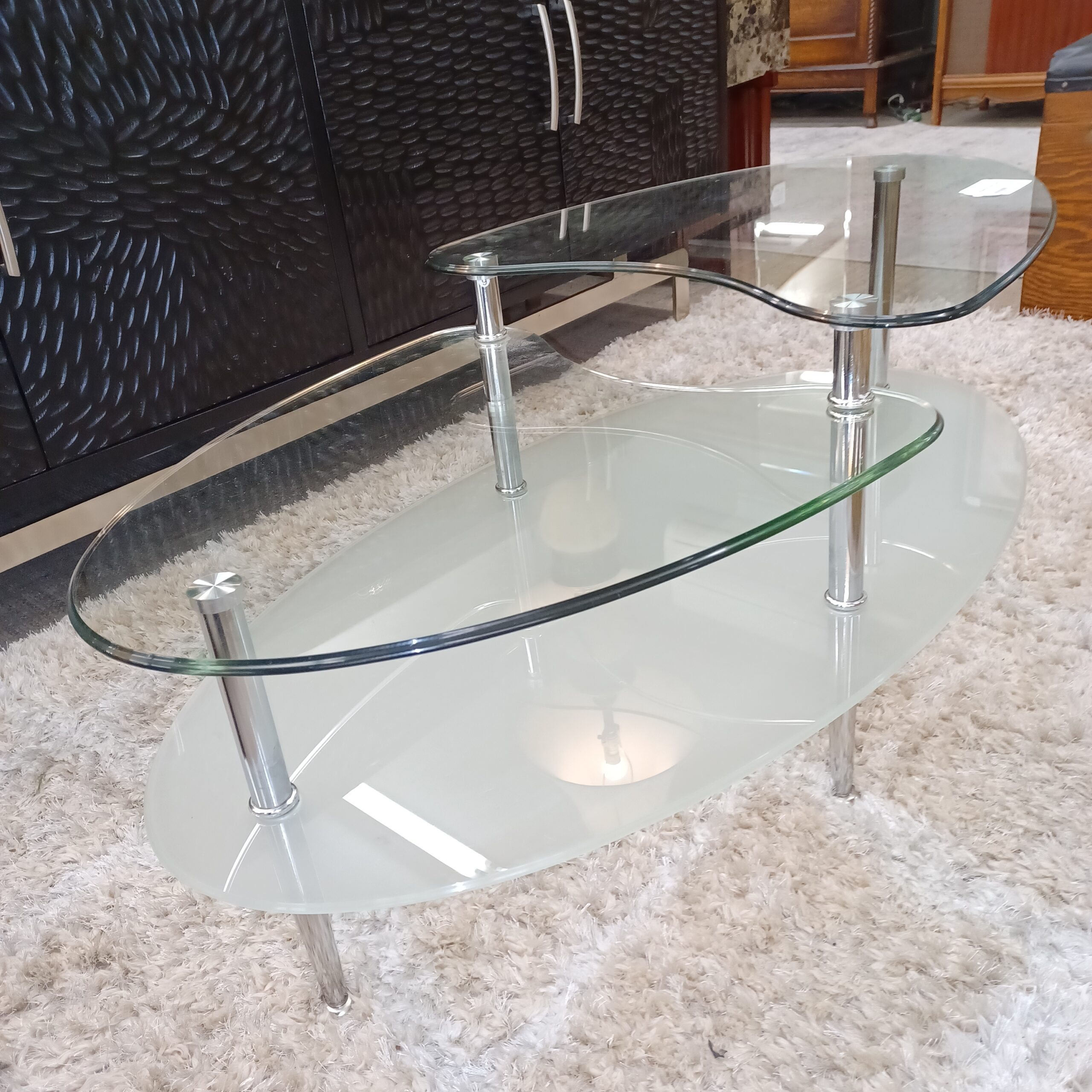 oval glass 3tier coffee table