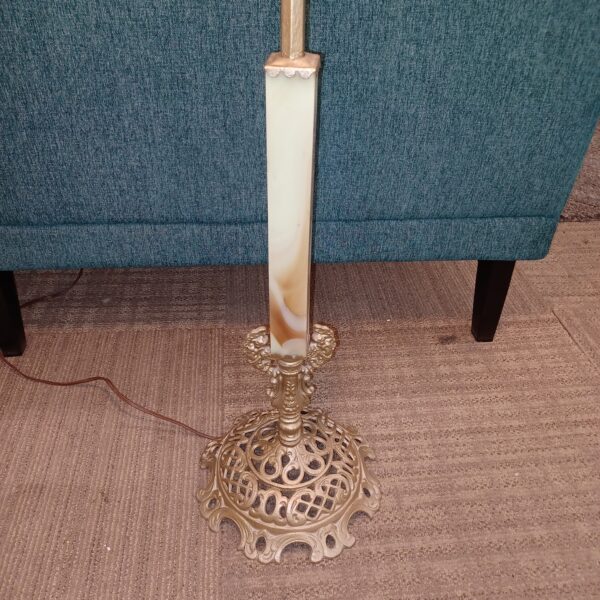 antique stone & brass floor lamp w/custard glass shade