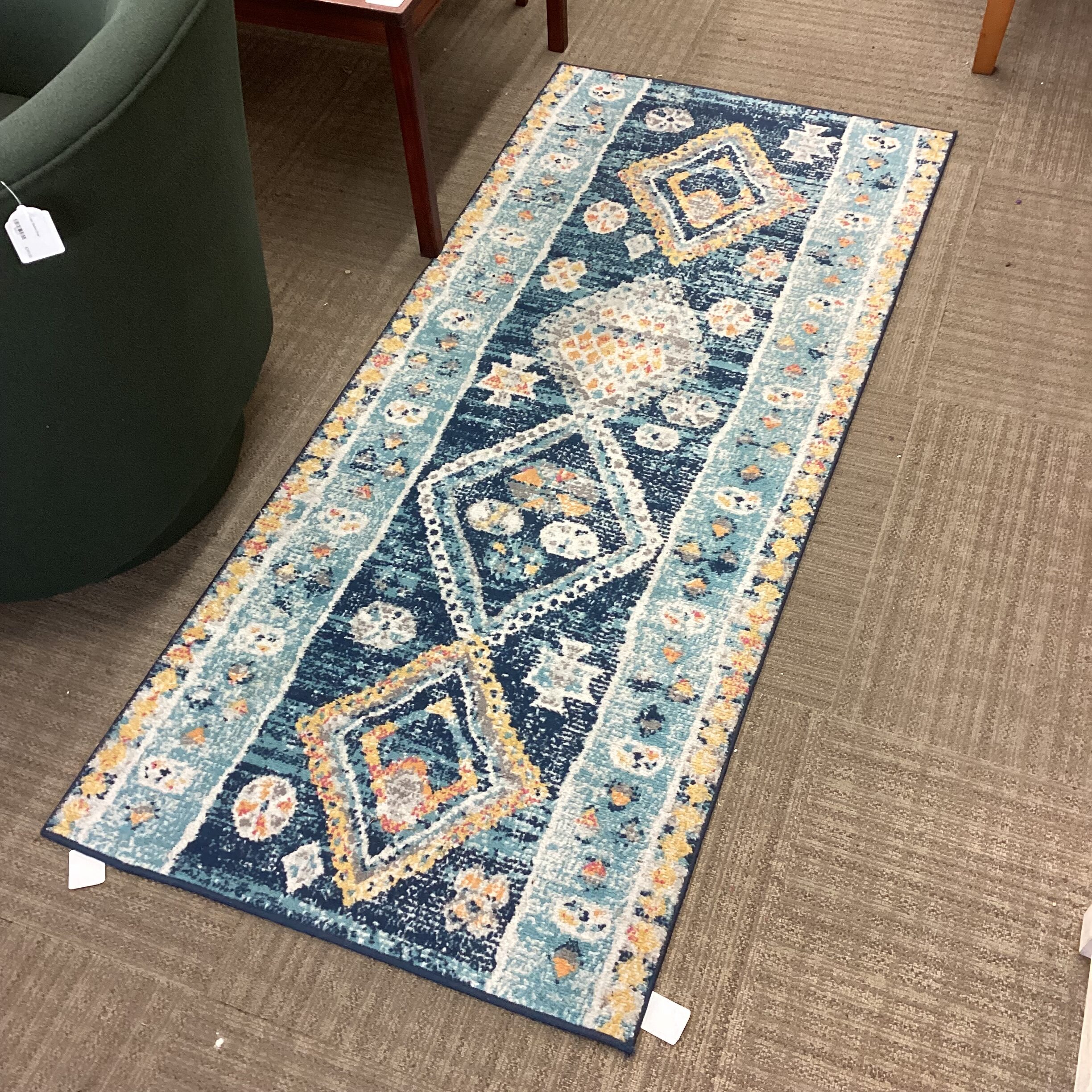 3x6 blue & yellow diamond pattern rug