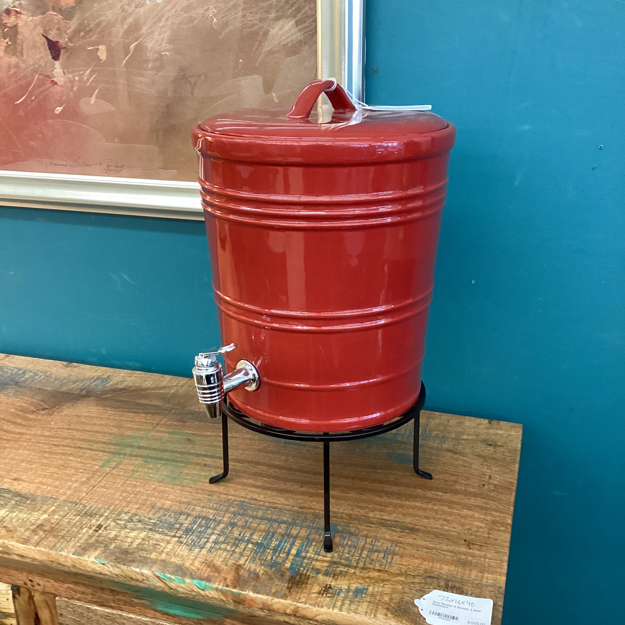 red liquid dispenser w/stand