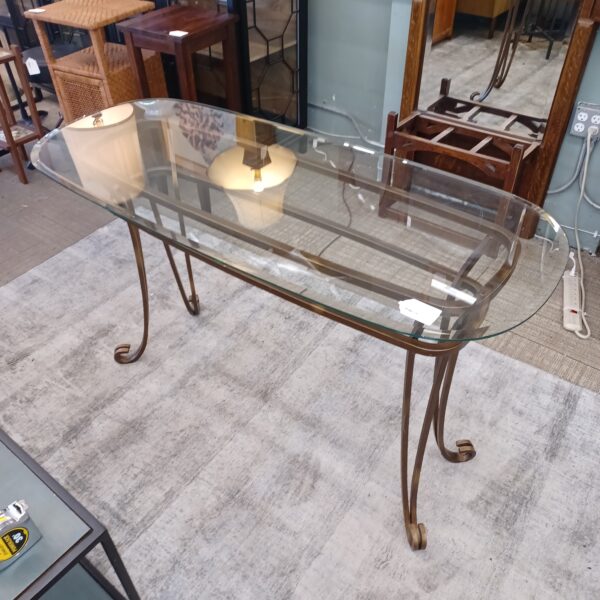 brass finish glass top console table