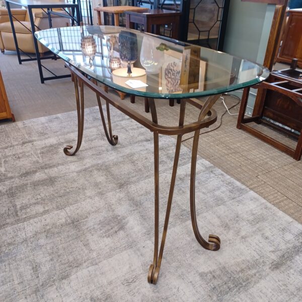 brass finish glass top console table